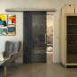 Glasschiebetür SLIM-LINE - Fineprint Modell 011 Schwarz auf Grauglas Glasschiebetür SLIM-LINE - Fineprint Modell 011 Schwarz auf Grauglas