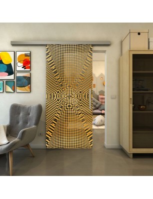 Glasschiebetür SLIM-LINE - Fineprint Model 011 Gold auf Grauglas