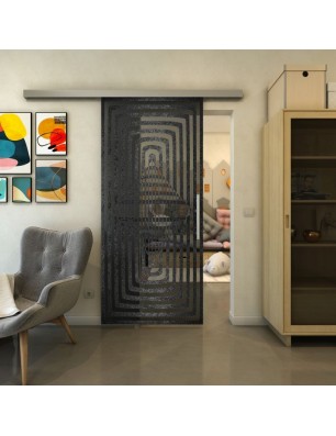 Glasschiebetür SLIM-LINE - Fineprint Model 014 Schwarz auf Grauglas