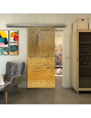 Glasschiebetür SLIM-LINE - Fineprint Model 015 Gold auf Grauglas