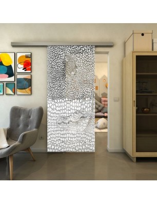 Glasschiebetür SLIM-LINE - Fineprint Model 015 Weiss auf Grauglas