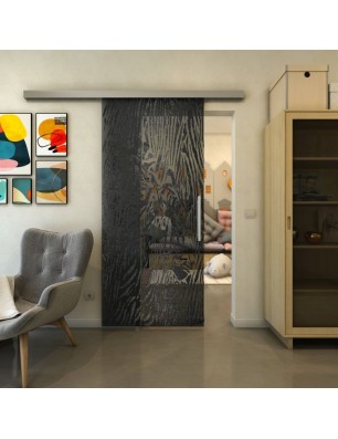 Glasschiebetür SLIM-LINE - Fineprint Model 017 Schwarz auf Grauglas