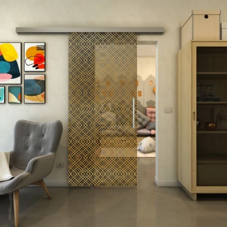 Glasschiebetür SLIM-LINE - Fineprint Model 018 Gold auf Grauglas