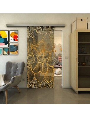 Glasschiebetür SLIM-LINE - Fineprint Model 020 Gold auf Grauglas