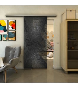 Glasschiebetür SLIM-LINE - Fineprint Model 026 Schwarz auf Grauglas