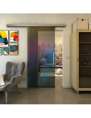 Glasschiebetür SLIM-LINE - Fineprint Model 027 Verlauf auf Grauglas