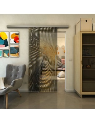 Glasschiebetür SLIM-LINE - Fineprint Model 027 Gold auf Grauglas