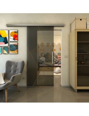 Glasschiebetür SLIM-LINE - Fineprint Model 028 Gold auf Grauglas