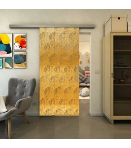 Glasschiebetür SLIM-LINE - Fineprint Model 029 Gold auf Grauglas