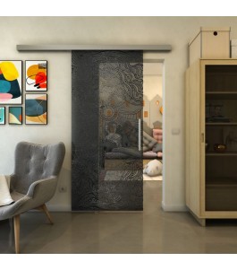 Glasschiebetür SLIM-LINE - Fineprint Model 030 Schwarz auf Grauglas