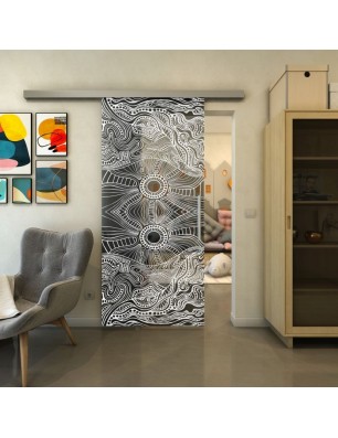 Glasschiebetür SLIM-LINE - Fineprint Model 030 Weiss auf Grauglas