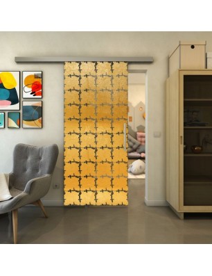 Glasschiebetür SLIM-LINE - Fineprint Model 033 Gold auf Grauglas