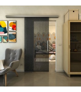 Glasschiebetür SLIM-LINE - Fineprint Model 035 Schwarz auf Grauglas