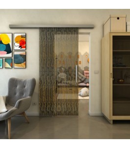 Glasschiebetür SLIM-LINE - Fineprint Model 035 Gold auf Grauglas