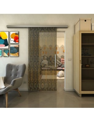 Glasschiebetür SLIM-LINE - Fineprint Model 035 Gold auf Grauglas