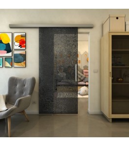 Glasschiebetür SLIM-LINE - Fineprint Model 036 Schwarz auf Grauglas