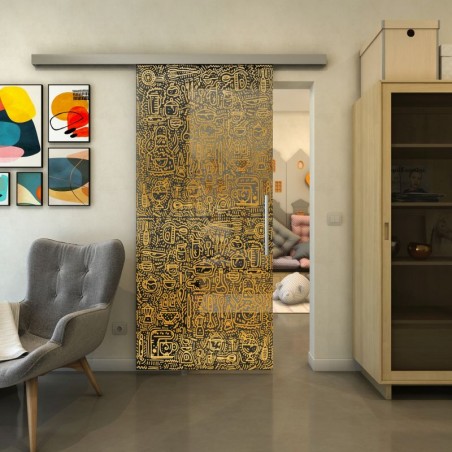 Glasschiebetür SLIM-LINE - Fineprint Model 036 Gold auf Grauglas