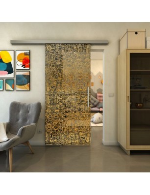 Glasschiebetür SLIM-LINE - Fineprint Model 036 Gold auf Grauglas