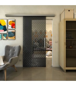 Glasschiebetür SLIM-LINE - Fineprint Model 038 Schwarz auf Grauglas