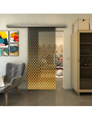 Glasschiebetür SLIM-LINE - Fineprint Model 038 Gold auf Grauglas