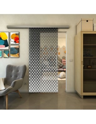 Glasschiebetür SLIM-LINE - Fineprint Model 038 Weiss auf Grauglas