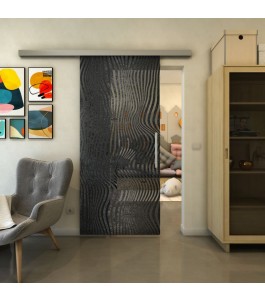 Glasschiebetür SLIM-LINE - Fineprint Model 041 Schwarz auf Grauglas