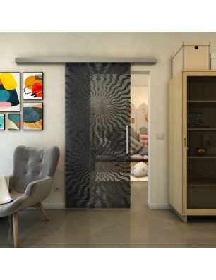 Glasschiebetür SLIM-LINE - Fineprint Model 042 Schwarz auf Grauglas