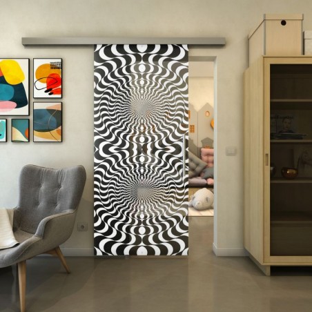 Glasschiebetür SLIM-LINE - Fineprint Model 042 Weiss auf Grauglas