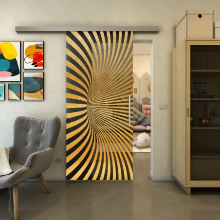 Glasschiebetür SLIM-LINE - Fineprint Model 043 Gold auf Grauglas