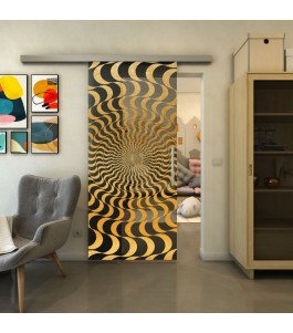 Glasschiebetür SLIM-LINE - Fineprint Model 044 Gold auf Grauglas