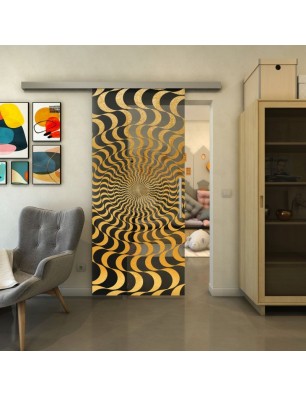 Glasschiebetür SLIM-LINE - Fineprint Model 044 Gold auf Grauglas