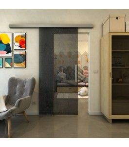 Glasschiebetür SLIM-LINE - Fineprint Model 045 Schwarz auf Grauglas