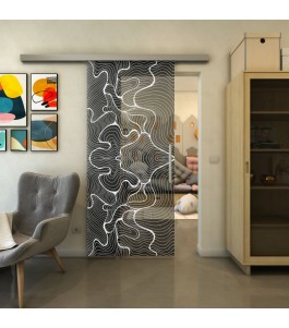 Glasschiebetür SLIM-LINE - Fineprint Model 049 Weiss auf Grauglas