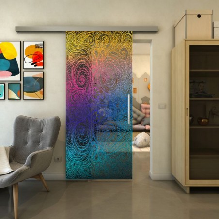 Glasschiebetür SLIM-LINE - Fineprint Model 051 Verlauf auf Grauglas