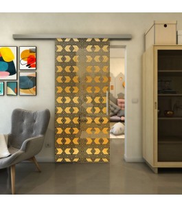 Glasschiebetür SLIM-LINE - Fineprint Model 053 Gold auf Grauglas