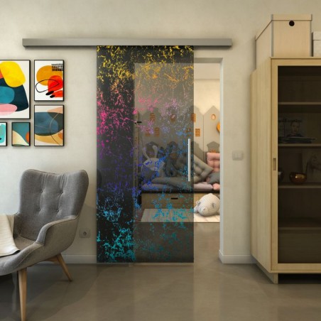 Glasschiebetür SLIM-LINE - Fineprint Model 054 Verlauf auf Grauglas