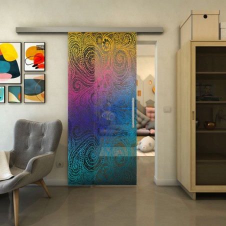 Glasschiebetür SLIM-LINE - Fineprint Model 055 Verlauf auf Grauglas