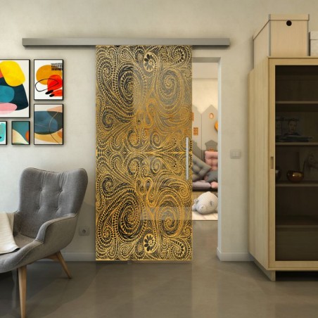 Glasschiebetür SLIM-LINE - Fineprint Model 055 Gold auf Grauglas