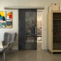 Glasschiebetür SLIM-LINE - Fineprint Modell 056 Schwarz auf Grauglas Glasschiebetür SLIM-LINE - Fineprint Modell 056 Schwarz auf Grauglas