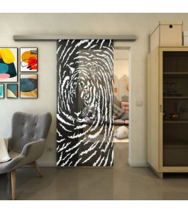 Glasschiebetür SLIM-LINE - Fineprint Model 057 Weiss auf Grauglas