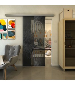 Glasschiebetür SLIM-LINE - Fineprint Model 059 Schwarz auf Grauglas