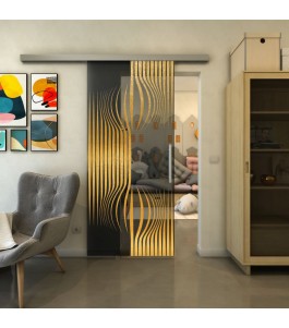 Glasschiebetür SLIM-LINE - Fineprint Model 059 Gold auf Grauglas