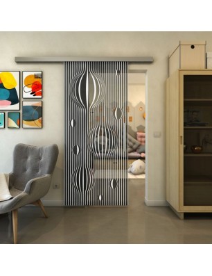 Glasschiebetür SLIM-LINE - Fineprint Model 060 Weiss auf Grauglas