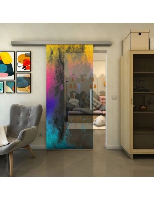 Glasschiebetür SLIM-LINE - Fineprint Model 061 Verlauf auf Grauglas