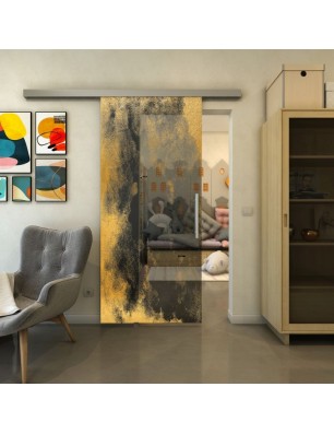 Glasschiebetür SLIM-LINE - Fineprint Model 061 Gold auf Grauglas