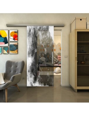 Glasschiebetür SLIM-LINE - Fineprint Model 061 Weiss auf Grauglas