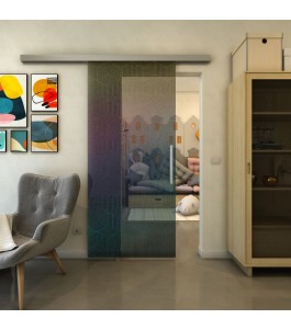Glasschiebetür SLIM-LINE - Fineprint Model 063 Verlauf auf Grauglas