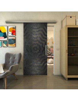 Glasschiebetür SLIM-LINE - Fineprint Model 064 Schwarz auf Grauglas