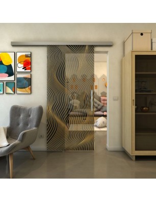 Glasschiebetür SLIM-LINE - Fineprint Model 066 Gold auf Grauglas