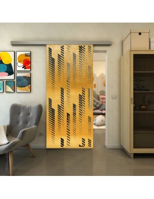 Glasschiebetür SLIM-LINE - Fineprint Model 067 Gold auf Grauglas